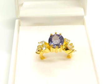 5 Carat Alexandrite Sterling Silver Ring, Round June Birthstone Ring, Color Changing Gemstone Engagement Ring, Promise Ring