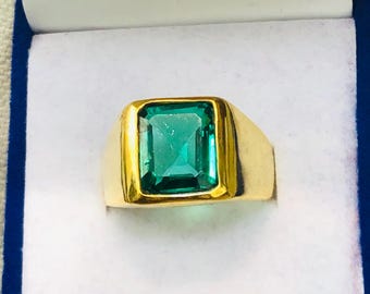 Emerald Cut Ring | 18K Gold Plated May Birthstone Engagement