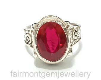 Anillo de rubí ovalado en plata de ley 925, solitario, piedra natal de julio