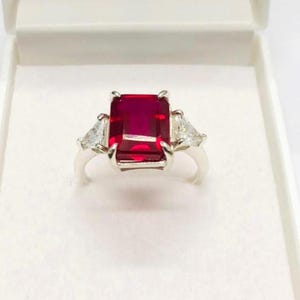 Emerald Cut Natural Ruby 925 Sterling Silver Ring