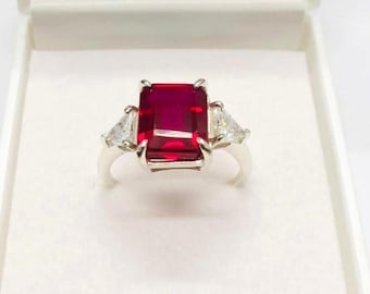 Smaragdschliff Natürlicher Rubin 925 Sterling Silber Ring
