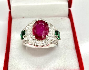 Bague rubis naturel : bague de fiançailles en argent avec pierres précieuses