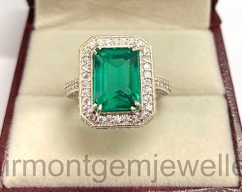 Emerald Gemstone Ring 6.99 Ct Rectangle Solitaire, Natural Green Emerald Ring Statement Gemstone Jewelry, May Birthstone Ring Gift for Women