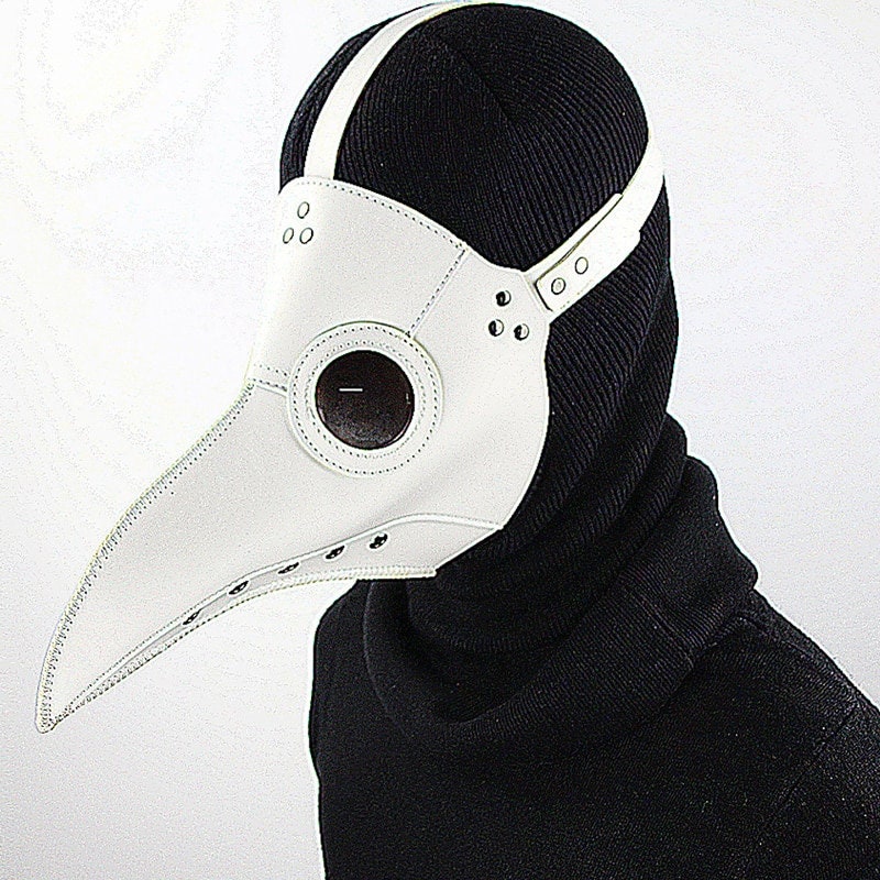 White Gothic PU Leather Plague Doctor Mask Steam Punk Long Nose Beak Mask Halloween Party Mask Props 