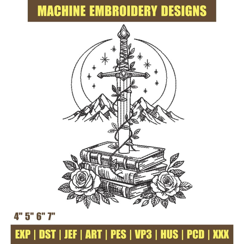 Sword Embroidary Gothic Fantasy Sword Embroidery Design, Reading Lover Digital File ...