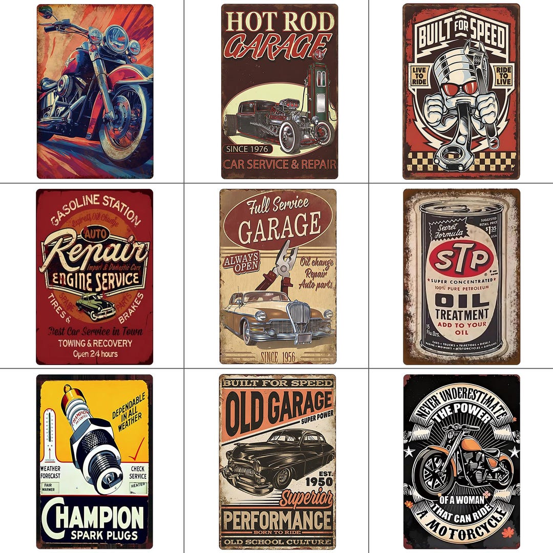 Vintage Hot Rod Garage Sign Metal Wall Art, Classic Car Service ...