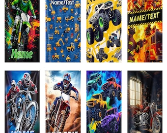 Personalized Extreme Sports Beach Towel Custom Name Motocross, Monster Trucks, Firefighters Towels