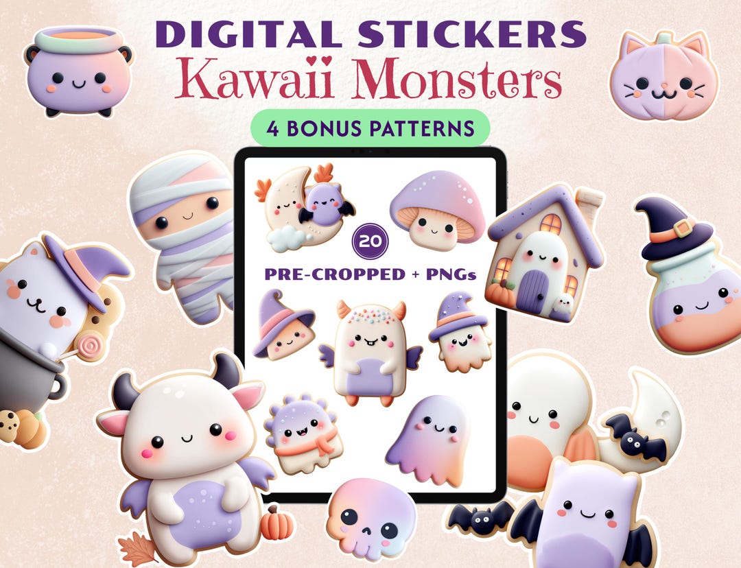 Kawaii Monsters Sticker Pack for Goodnotes, Pastel Goth Digital ...