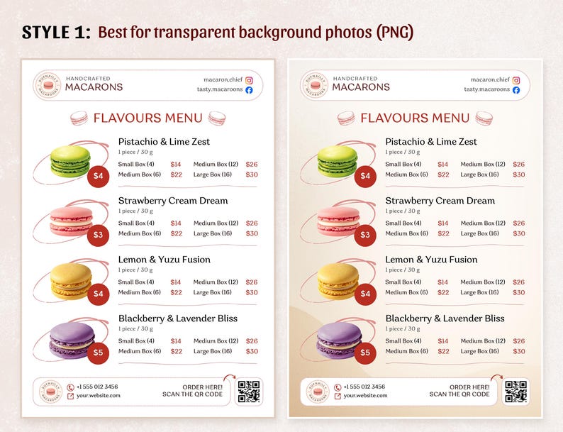 Macaron Menu Template, Bakery Price List, Canva Editable (A4 Portrait ...