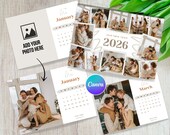 2026 Photo Calendar Canva Template, Family Wall Art, Personalized Gift (A4 Printable)