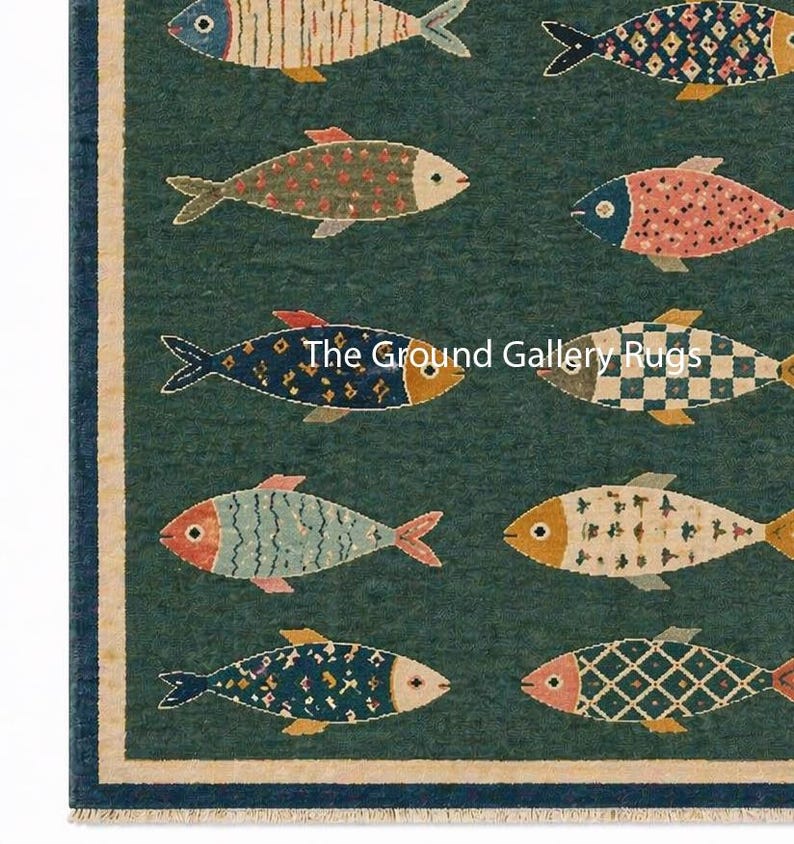 Fish Pattern Rug, Coastal Area Rug, Nautical Decor Rug, Ocean Theme ...