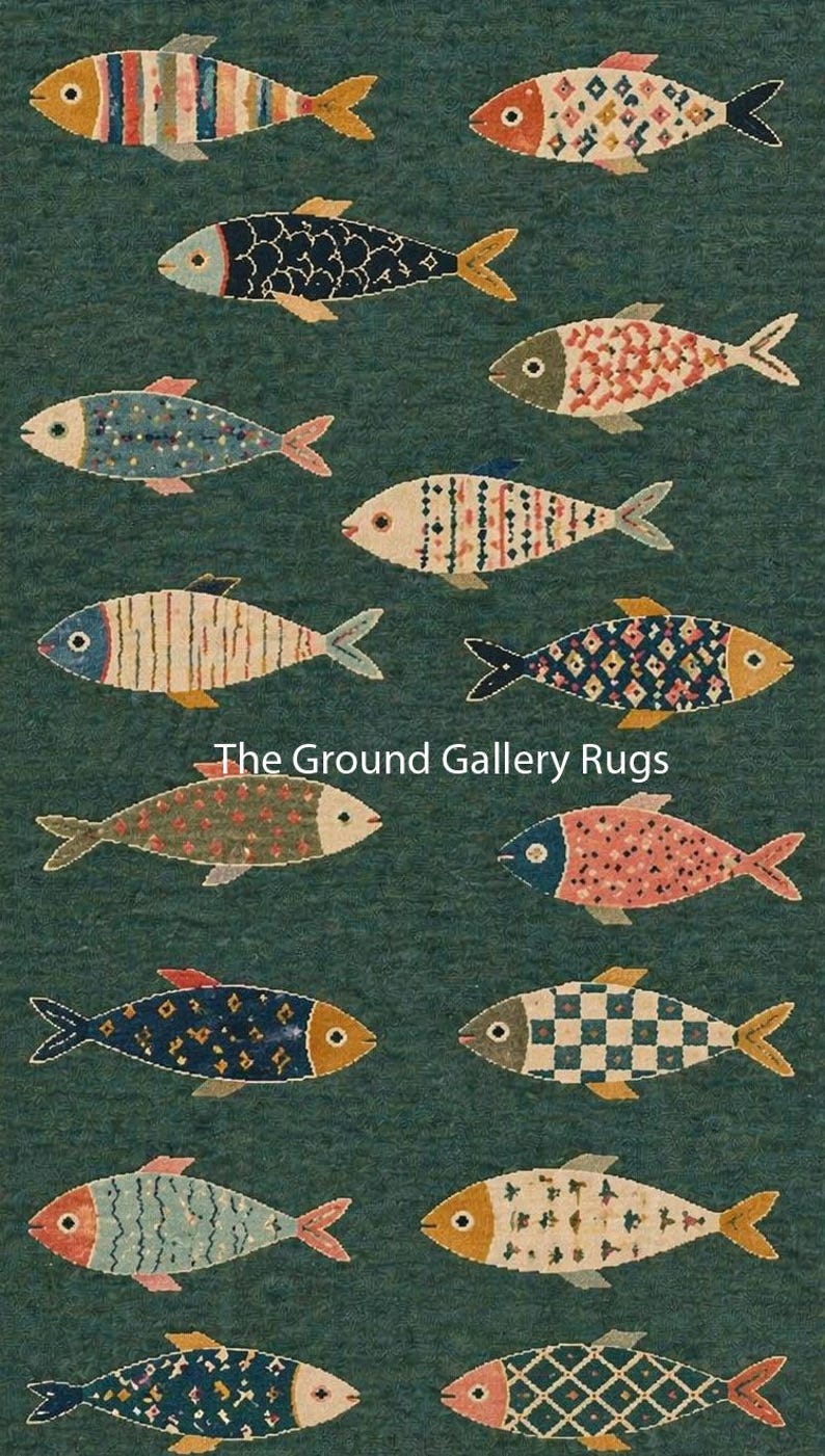 Fish Pattern Rug, Coastal Area Rug, Nautical Decor Rug, Ocean Theme ...
