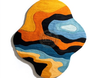 Living room rug, boho abstract area rug, modern decor, plush soft textile, colorful home accent, cozy floor covering, artistic design rug