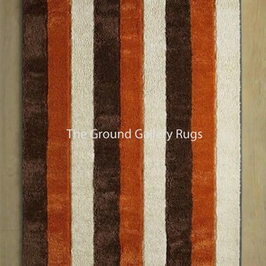 Modern Striped Tufted Rug, Rust Brown Ivory Area Rug, Minimalist Line Pattern Carpet, Contemporary Cozy Rug, Living Room Bedroom Decor Rug