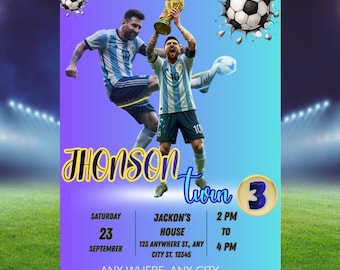 Messi Birthday Invitation, Soccer Editable Template, Fifa Birthday Party, Football Canva Invitation, Printable Instant Download