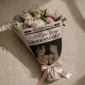 Bridesmaid Proposal Newspaper Template, Will You Be My Bridesmaid Newspaper, Bouquet Wrap Template Canva, Maid of Honor Proposal, 6 Designs