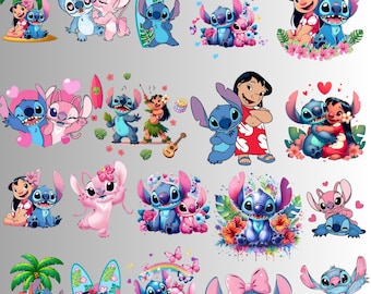 Lilo and Stitch Watercolor Clipart, Lilo & Stitch Clipart, Cute Lilo PNG, Stitch PNG, Angel PNG, Hand drawn Stitch Lilo, Watercolor Cliparts