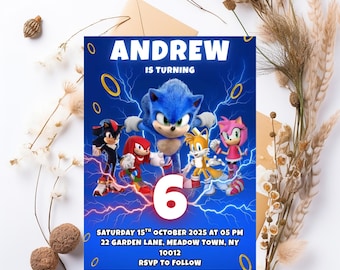 Sonic Geburtstagseinladung für Kinderparty, Sonic The Hedgehog Boys Party einladen, bearbeitbarer Sonic 3 Mädchengeburtstag, Sofort-Download einladen