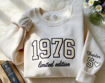 Moletom bordado personalizado para aniversário de 50 anos, moletom personalizado de edição limitada de 1976, camiseta personalizada com o número do ano de aniversário de 1976