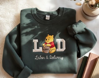 Moletom bordado para o parto, com estampa de ursinho fofo, ideia de presente para enfermeira, roupa para enfermeira obstétrica, roupa confortável para o hospital