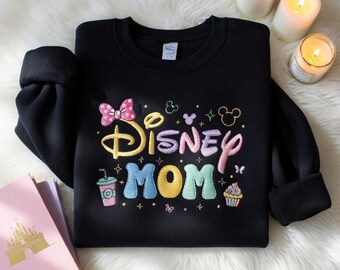 Disney Mom Embroidered Sweatshirt, Cute Disney Family Trip Crewneck, Magical Mom Shirt, Minnie Inspired Shirt, Gift for Disney Lover Mom