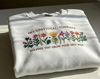 Moletom bordado de terapia ocupacional, gola redonda para terapia ocupacional pediátrica, presente fofo para terapeutas, vestuário para sala de aula de educação especial.