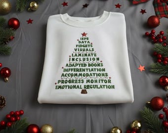 Moletom bordado de Natal para professor de Educação Especial – Moletom de Natal para Educação Especial, Presente Inclusivo para Professores, Roupa de Natal para Educação Especial