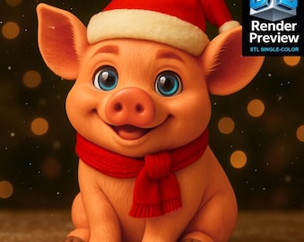 Christmas Piglet STL – Single-Color Holiday 3D Model for Printing | Festive Animal Statue | Digital Download
