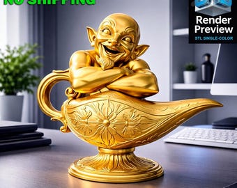 Aladdin Magic Lamp STL | Genie Lamp Fantasy Statue | Arabian Decor 3D Print Model | Digital Download | No Shipping
