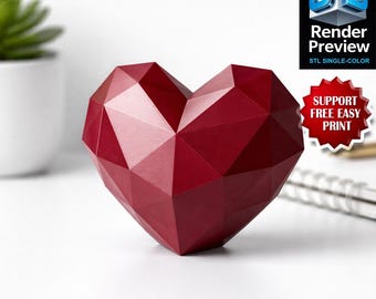 Geometric Heart | Single-Color STL Model for 3D Printing | Low Poly Heart Sculpture | Modern Love Decor | Digital File