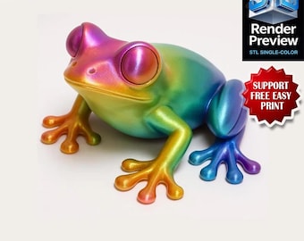 Rainbow Frog Figurine – Colorful Amphibian Model for 3D Printing | Cute STL Statue | Digital Download