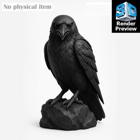 Gothic Raven Statue – Crow Figurine Single-color Model for 3D