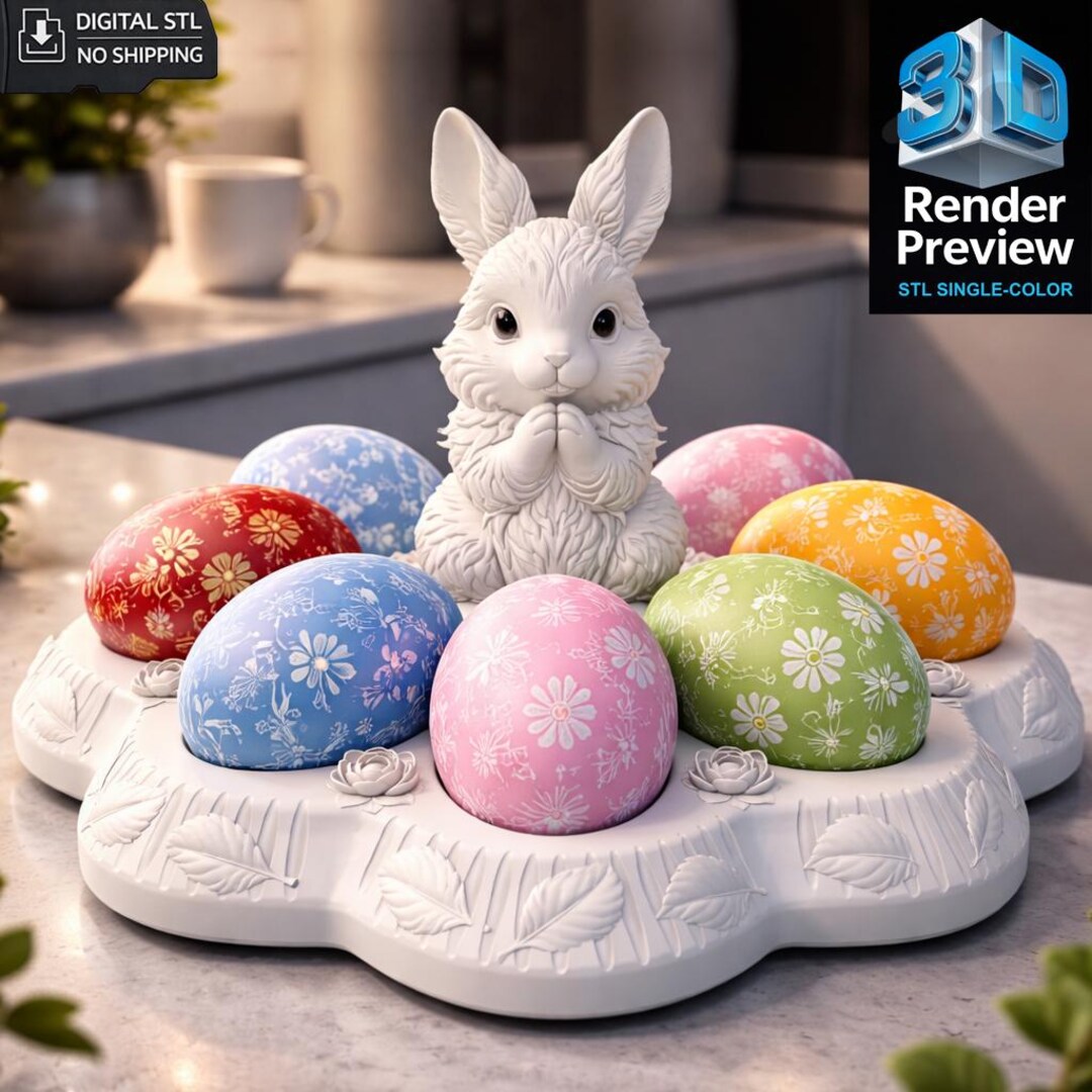 Easter Egg Holder Tray STL | Bunny Egg Stand | Easter Decor Plate 3D ...