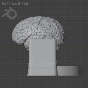 Pu&ograve; includere: Modello 3D di un cervello umano grigio chiaro, posizionato su una base rettangolare con una piccola piattaforma arrotondata. L'immagine &egrave; su uno sfondo a griglia grigia.
