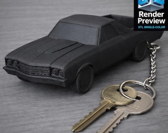 El Camino 1969 Keychain STL – Single-Color Classic Pickup Car | Retro Muscle Car Keychain | 3D Printable Model | Digital Download
