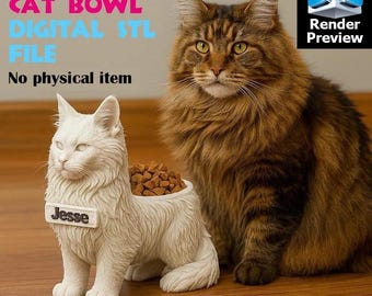 Personalized Cat Bowl – Custom Pet Dish Model for 3D Printing | Cute STL Design | Digital Download