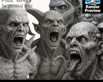 Horror Mutant Bust Bundle – Scary Monster Models for 3D Printing | Creepy STL Statues | Digital Download