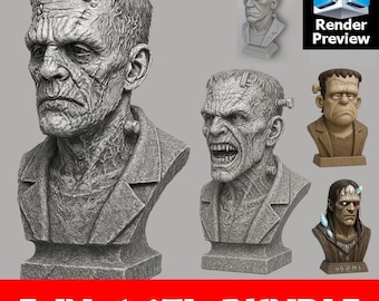 Frankenstein Head Bust – Horror Figurine Model for 3D Printing | Gothic Monster Statue | Digital Download