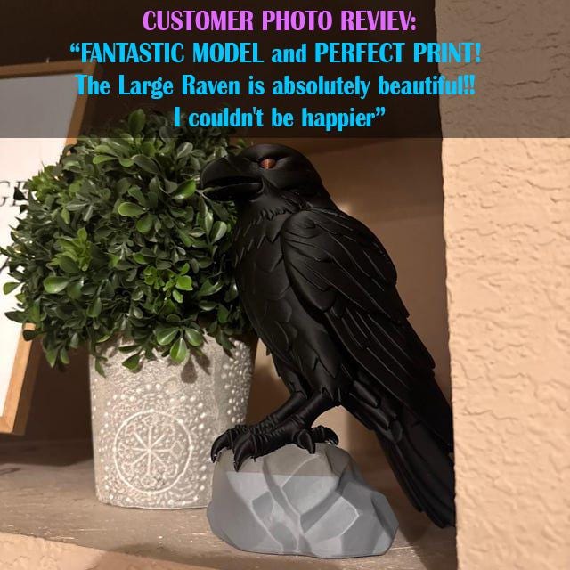 Gothic Raven Statue – Crow Figurine Single-color Model for 3D