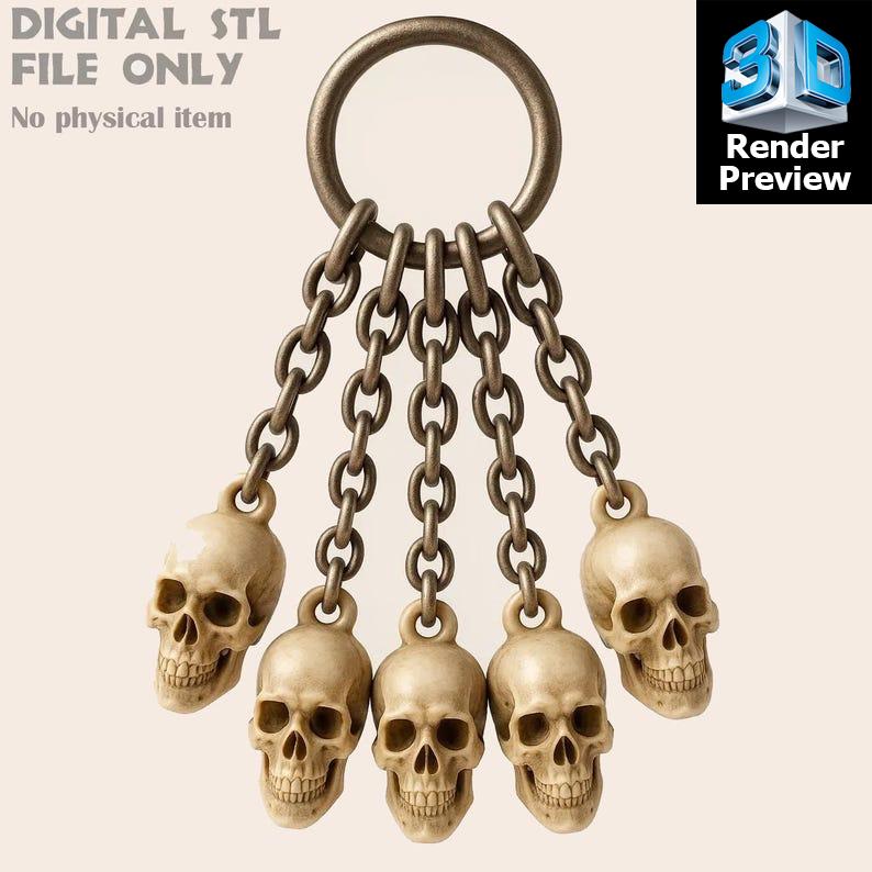 Creepy Keychain Pack – Skulls, Claw, Skeleton Hand Models for 3D