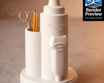 Organizador médico de ultrasonidos STL para impresión 3D / Monocromo / Mini sonda convexa y decoración de botella de gel de ultrasonido / Organizador de escritorio