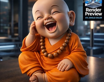 Laughing Baby Buddhist Monk Figurine STL – Decorative Meditation Statue, 3D Print File