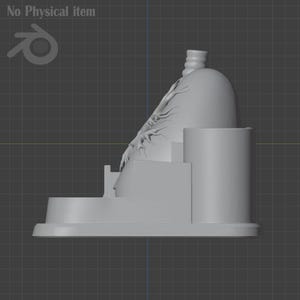 Puede incluir: Una escultura renderizada en 3D de color gris claro con una parte superior redondeada y un elemento cil&iacute;ndrico. La escultura tiene un dise&ntilde;o org&aacute;nico y texturizado en su lado y se asienta sobre una base rectangular. Las palabras "No Physical item" est&aacute;n arriba a la izquierda.