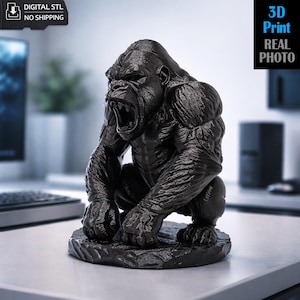 Gorila enfadado STL – Modelo 3D de bestia monocromática altamente detallada para impresión / Estatua de animal imponente / Descarga digital