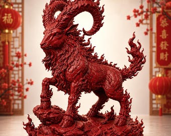 2027 Year of the Fire Goat STL | Chinese Zodiac Ram Statue | 3D Print Model | Digital Download | Instant Download