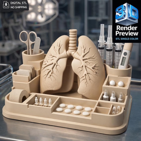 Lungs Medical Organizer STL | Digital 3D Print Model | Medical Desk Organizer | Single Color