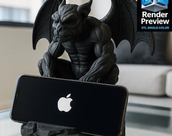 Gargoyle Phone Stand STL – Single-Color Gothic Gargoyle Smartphone Holder | Horror Creature Statue | Digital Download