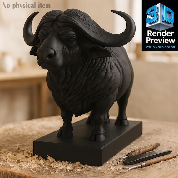 African Buffalo STL – Single-color High-detail Buffalo Statue