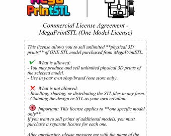 Commercial License – Single Model 3D Printing Rights | MegaPrintSTL Resale Permission | Digital Download