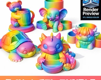Kids Desk Organizer Bundle | 5 Rainbow Animal Organizers | STL for 3D Printing | Digital Product | No Shipping